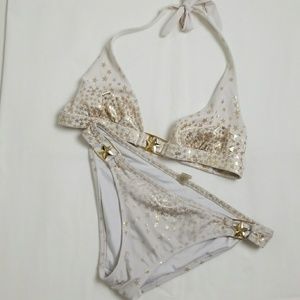 Victoria secret gold star bathing suit M btm L top
